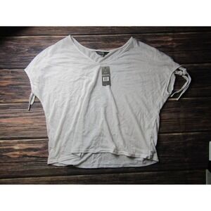 Sharagano NEW Womens XL White Solid Linen Slub Tee T Shirt NWT Tie Sleeve